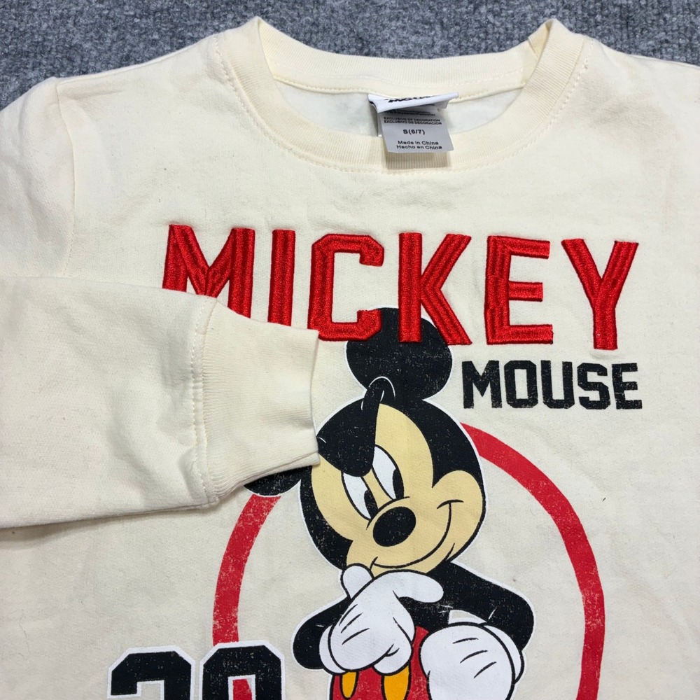 Kids Disney Mickey Mouse Cream Graphic Sweatshirt Size S 6/7 Long Sleeve Top